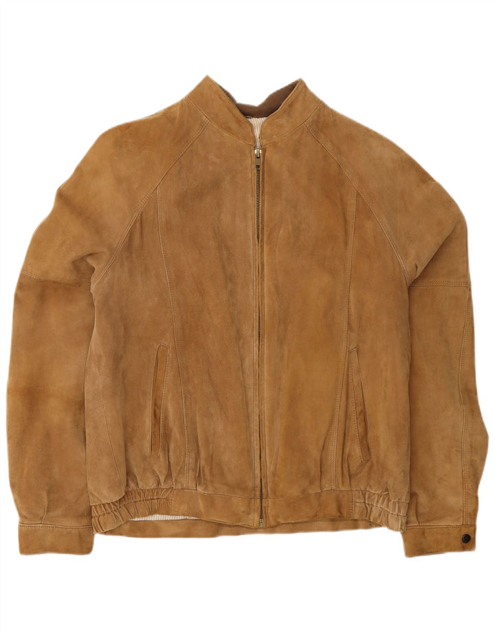 vintage Mens Suede Bomber Jacket IT 50 Grand Cuir Marron