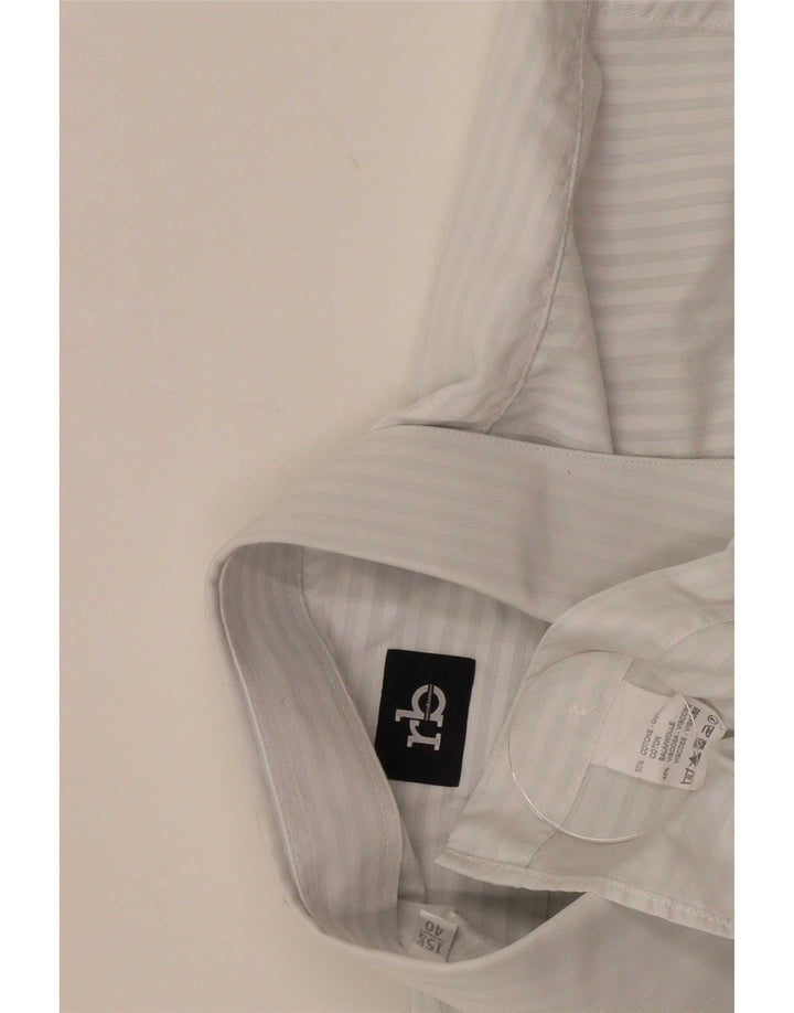 Roccobarocco Chemise homme Taille 40 15 3/4 Coton à fines rayures blanches moyennes