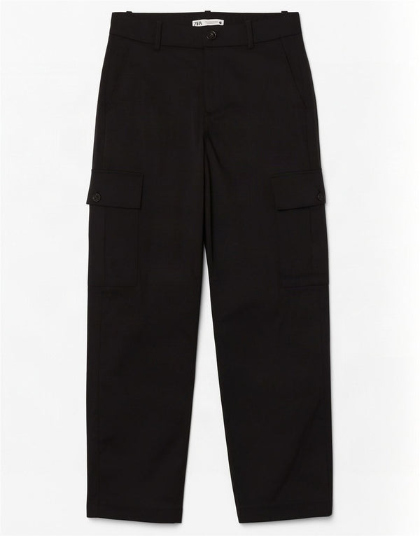 Zara Pantalon Cargo Droit Femme Moyen W28 L32 Noir