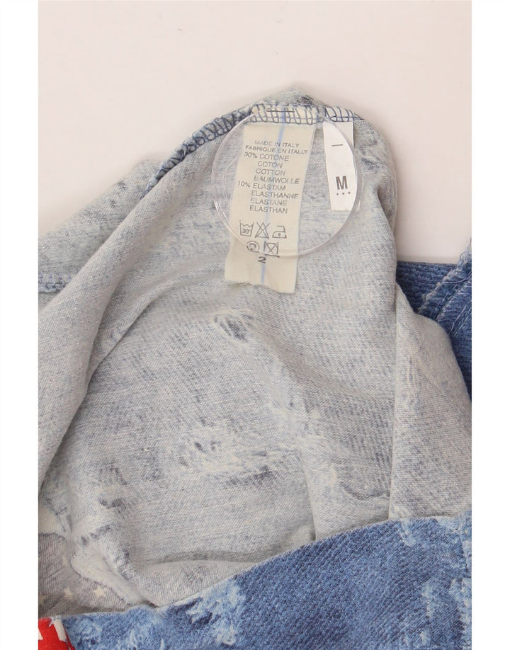 vintage Femmes En détresse Mini Jupe Moyenne W28 Bleu Patchwork Coton USA