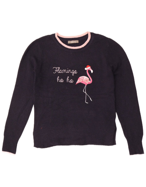 Oasis Pull graphique à col bateau pour femme UK 12 Bleu marine moyen