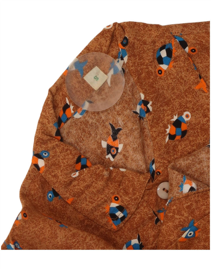 vintage Femmes Surdimensionné Motif Abstrait Chemise Blouse UK 10 Petit Brun