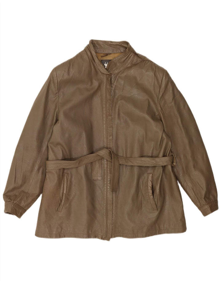 veste en cuir femme vintage IT 46 Grand cuir kaki