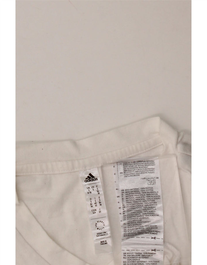 ADIDAS T-Shirt Femme UK 8/10 Petit Blanc Coton