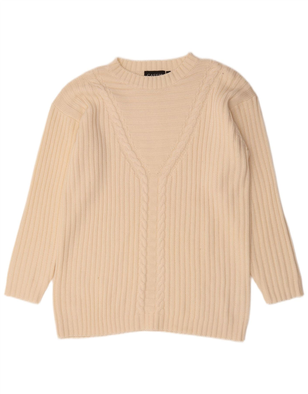 vintage Femmes Oversize Boat Neck Jumper Pull EU 42 Grand Beige