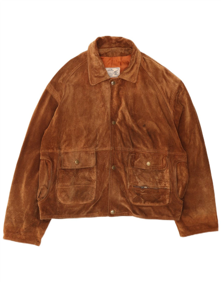 VINTAGE Veste en daim homme UK 40 Grand cuir marron