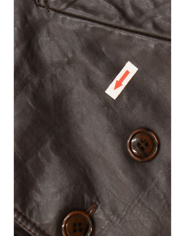 Manteau en cuir double boutonnage vintage pour femme IT 52 2XL Marron