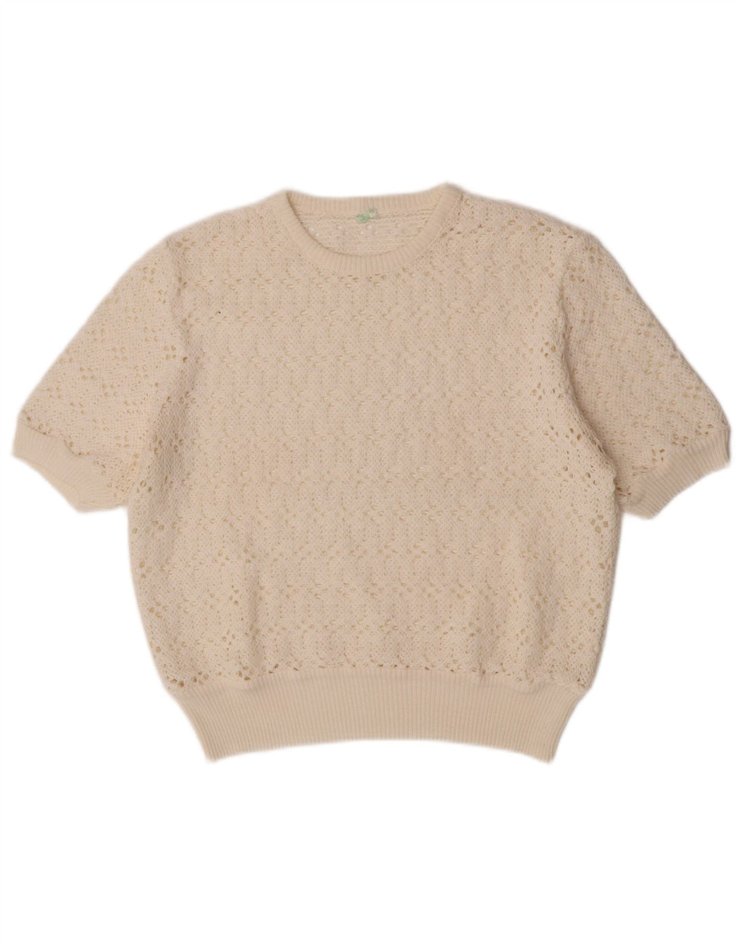 vintage Femmes Manches Courtes Crew Neck Jumper Pull UK 12 Moyen Off White