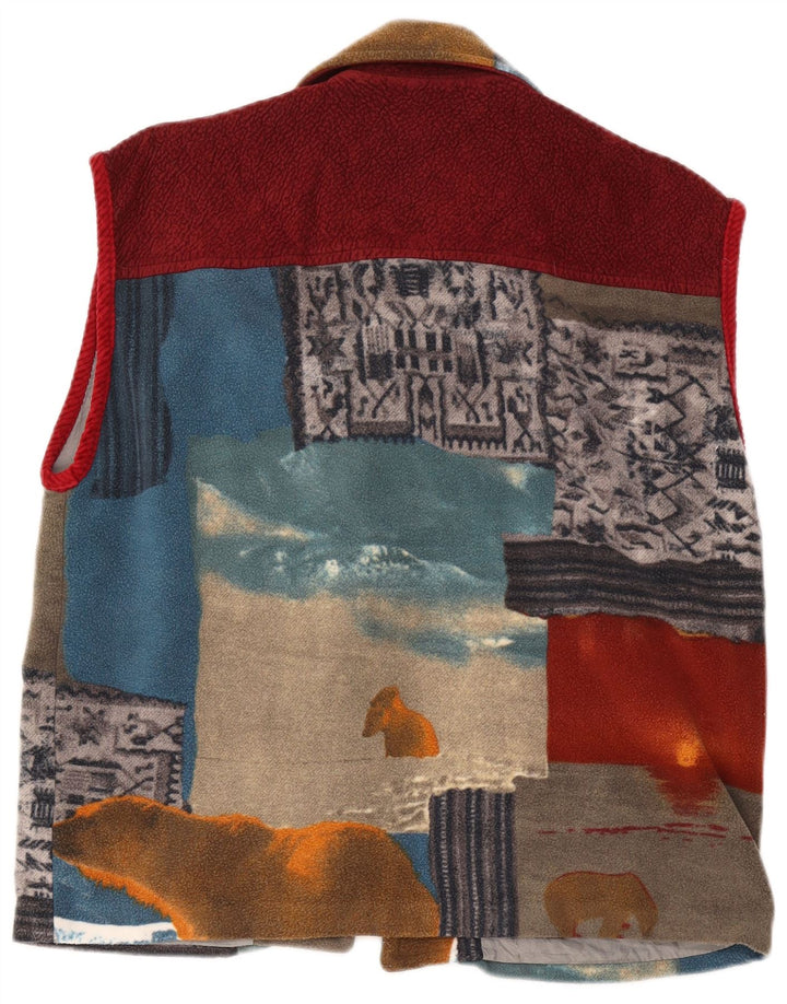 vintage Womens Fleece Utility Gilet UK 42 XL Patchwork multicolore