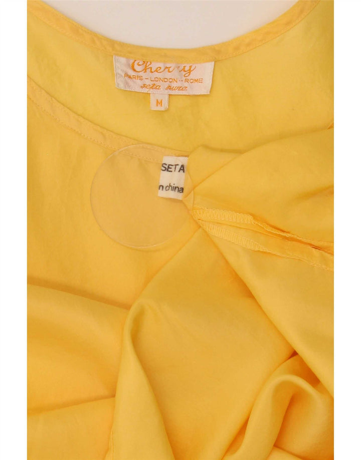 vintage Femme Blouse Sans Manches Top UK 14 Soie Jaune Moyenne