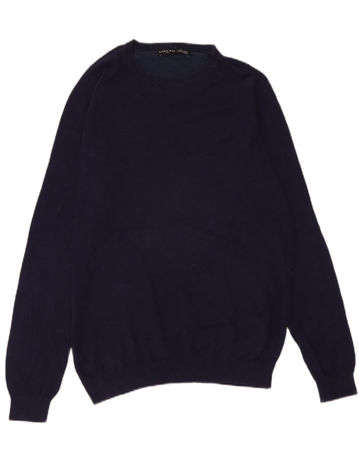 Zara Pull à col bateau pour homme Bleu marine Taille L