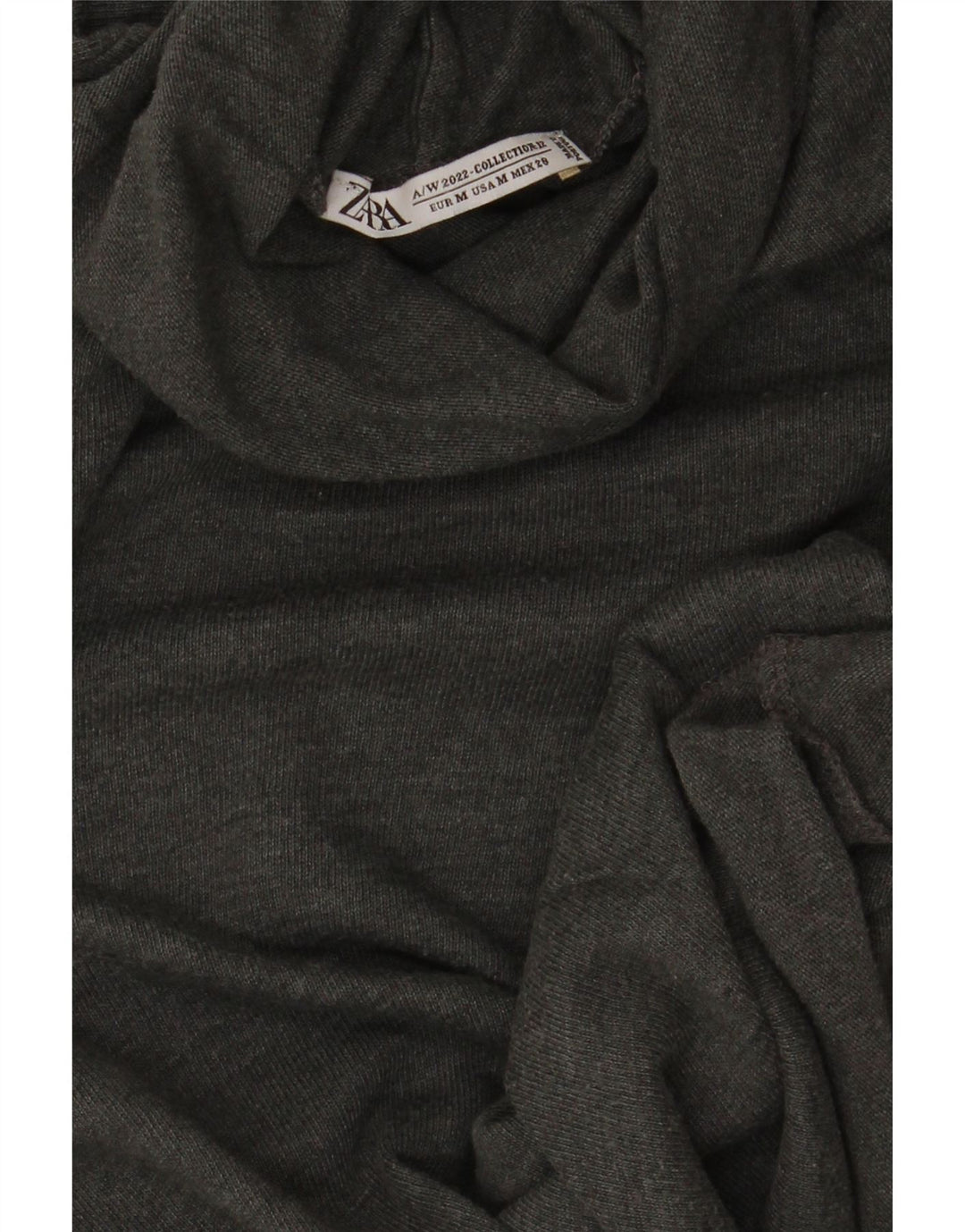 Zara Femme Haut Col Roulé Manches Longues UK 12 Gris Moyen