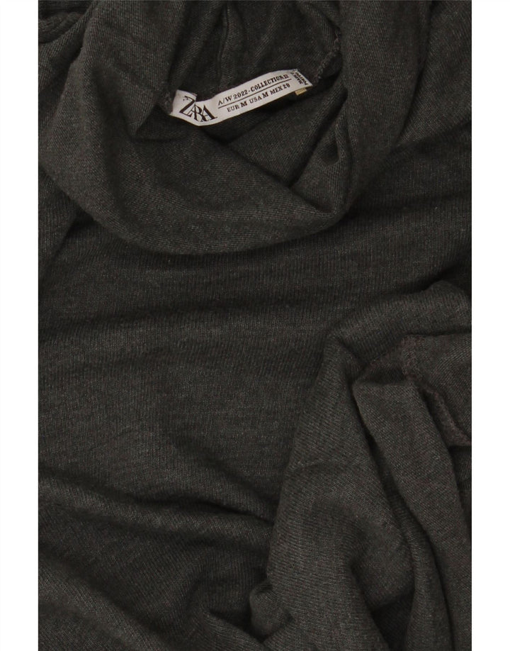 Zara Femme Haut Col Roulé Manches Longues UK 12 Gris Moyen