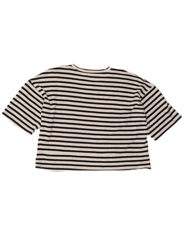 Zara Womens Crop T-Shirt Top UK 16 Grand Blanc Rayé