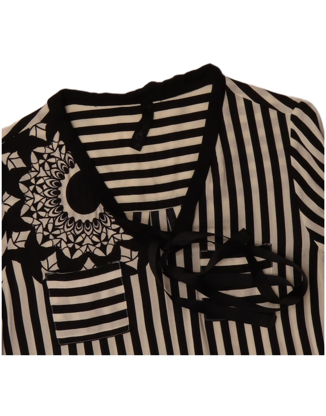 DESIGUAL Chemisier graphique à nouer sur le devant pour femme UK 12 Medium Noir Rayé