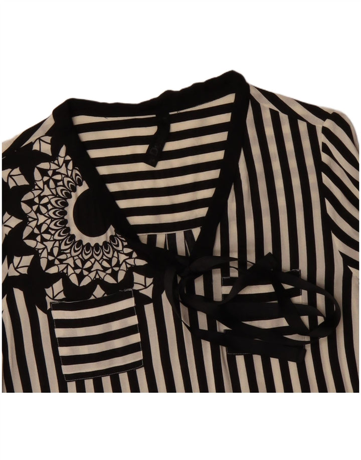 DESIGUAL Chemisier graphique à nouer sur le devant pour femme UK 12 Medium Noir Rayé