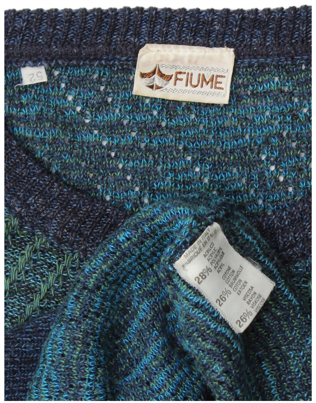 FIUME Pull Col Rond Homme IT 52 Grand Acrylique Rayé Bleu