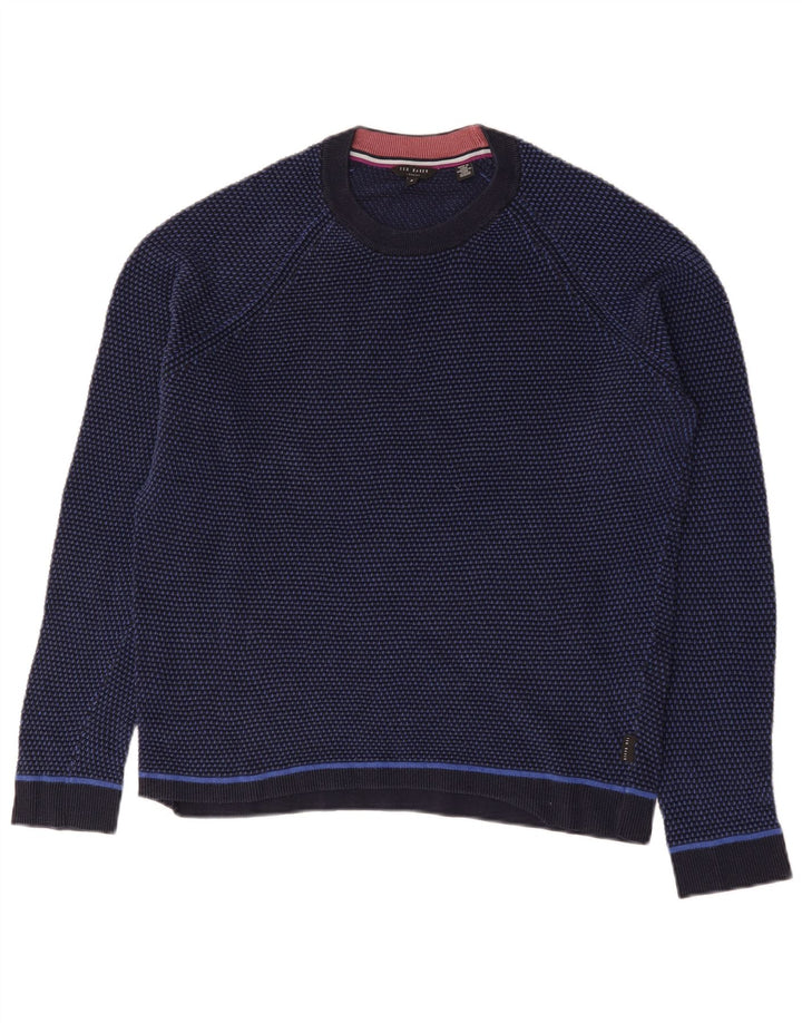 Ted Baker Pull à col rond pour homme Taille 6 2XL Bleu marine Colourblock