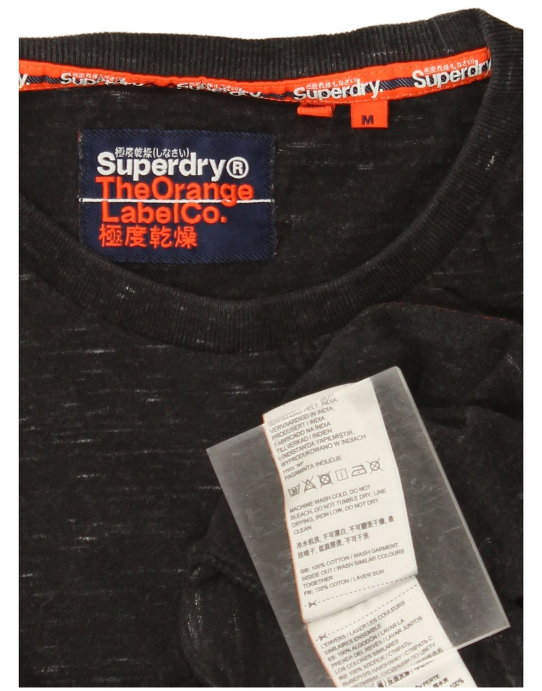 SUPERDRY T-Shirt Homme Noir Moyen Coton Moucheté