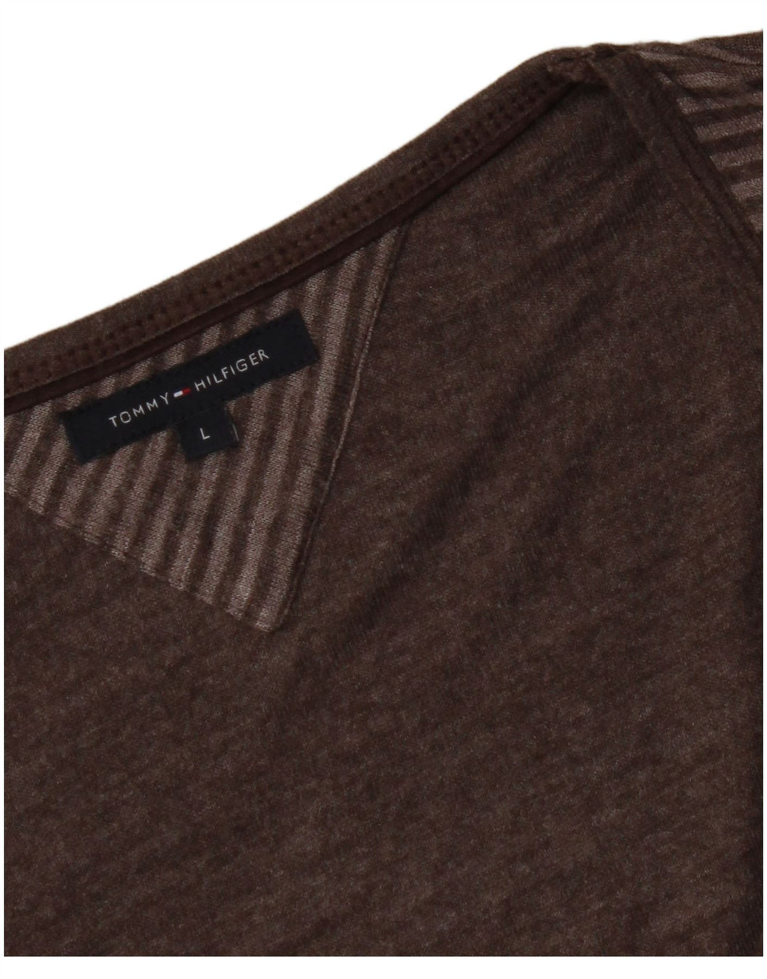 TOMMY HILFIGER Haut Femme Manches 3/4 UK 14 Large Marron Rayé