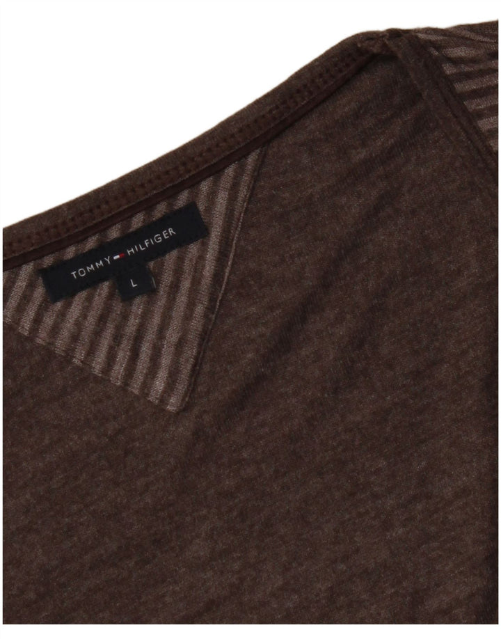 TOMMY HILFIGER Haut Femme Manches 3/4 UK 14 Large Marron Rayé