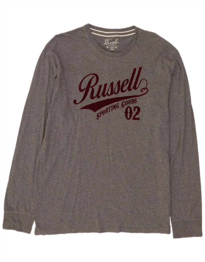RUSSELL ATHLETIC Haut graphique à manches longues pour homme Coupe ajustée en coton gris 3XL