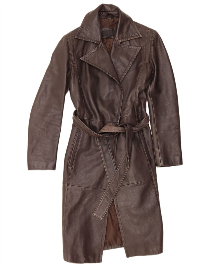 Zara Manteau en cuir pour femme UK 10 Petit cuir marron