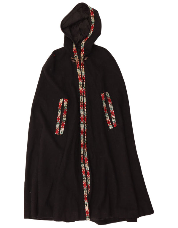 vintage Femmes Cape À Capuchon Manteau Taille Unique Noir Géométrique
