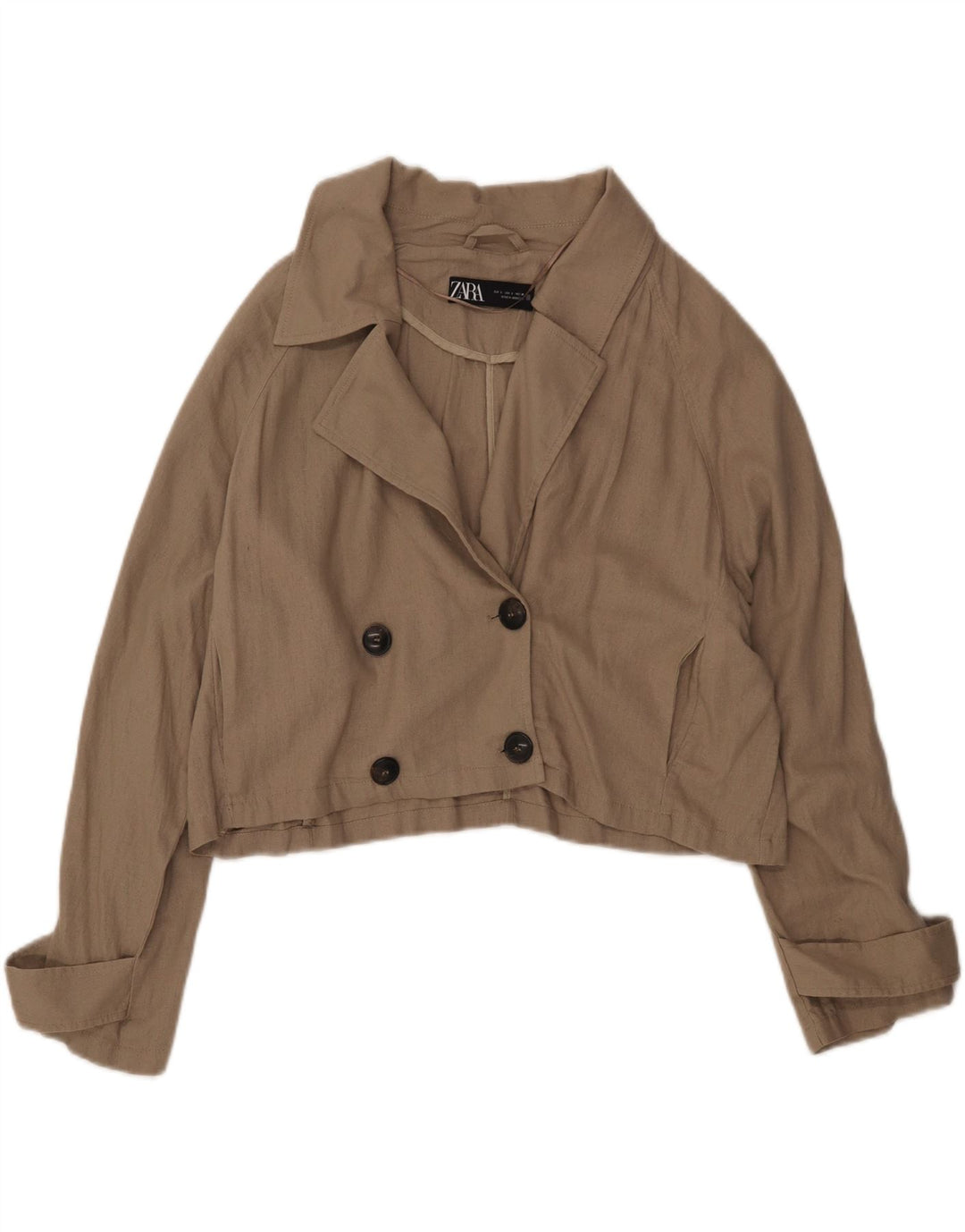 Zara Veste blazer courte surdimensionnée à double boutonnage pour femme UK 16 Large Kaki
