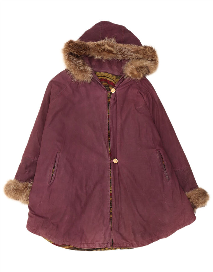 vintage Femmes À Capuchon En Cuir Poncho Manteau Taille Unique Marron