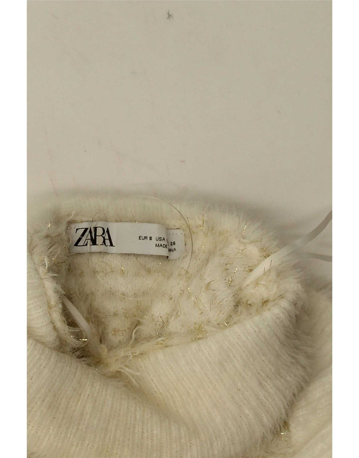 Zara Pull à col roulé pour femme à volants sur le devant UK 10 Petit rayé blanc