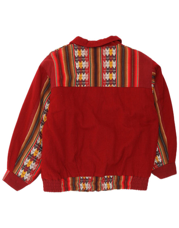 vintage Mens Bomber Jacket UK 44 XL Bordeaux Géométrique