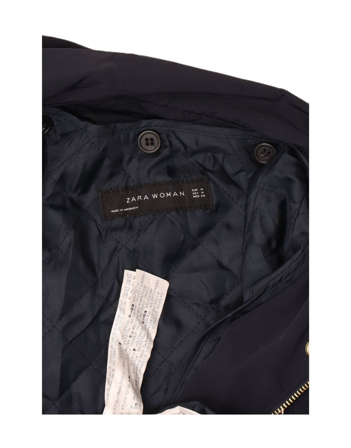 Zara Veste militaire à capuche pour femme UK 14 Bleu marine moyen Polyester