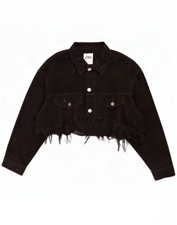 Zara Veste en jean courte pour femme UK 12 Noir moyen