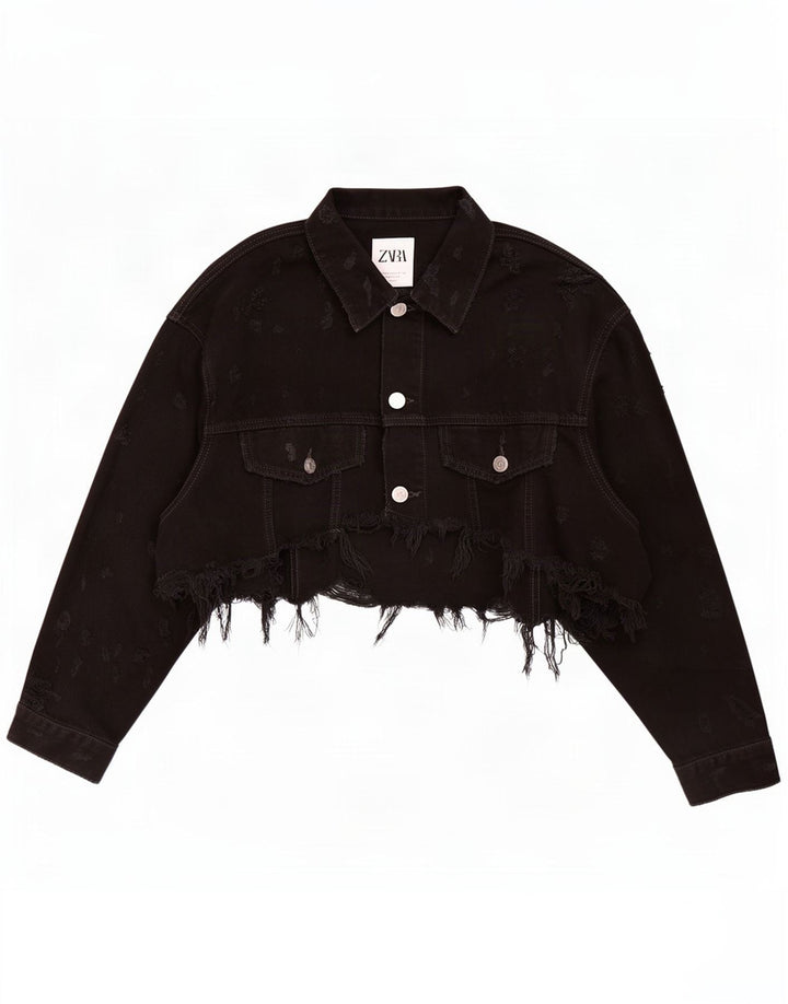 Zara Veste en jean courte pour femme UK 12 Noir moyen