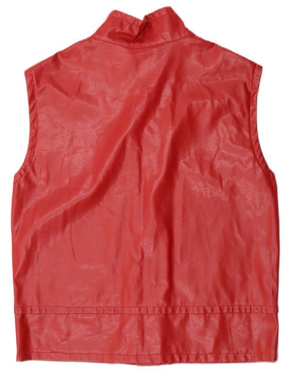 vintage Femmes Faux Cuir Gilet UK 16 Grand Rouge