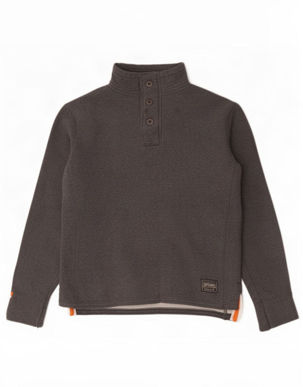 Superdry Homme Coupe Ample Sweat-Shirt à Col Boutonné Petit Gris Coton