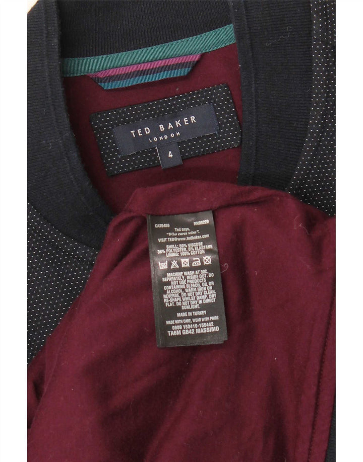 Ted Baker Veste Bomber Homme Taille 4 Grande Viscose À Pois Bleu Marine
