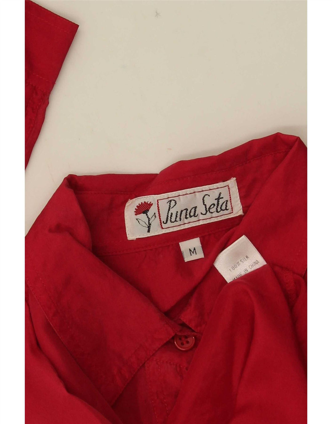 Chemisier chemise femme vintage UK 14 soie rouge moyenne