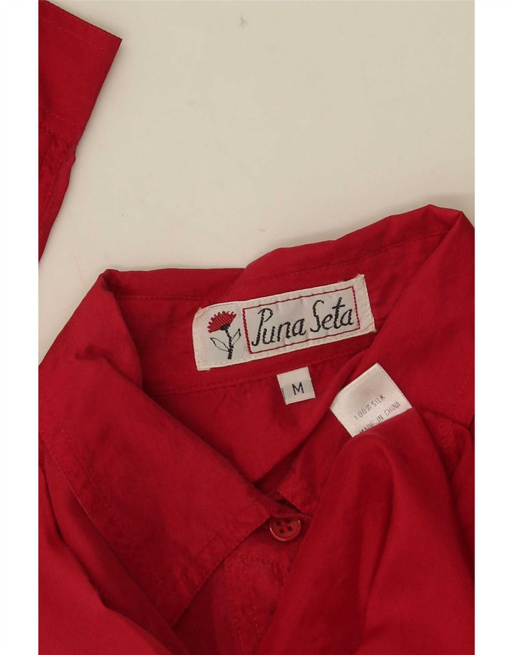 Chemisier chemise femme vintage UK 14 soie rouge moyenne