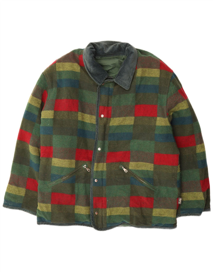 veste réversible vintage pour hommes UK 44 2XL Green Check