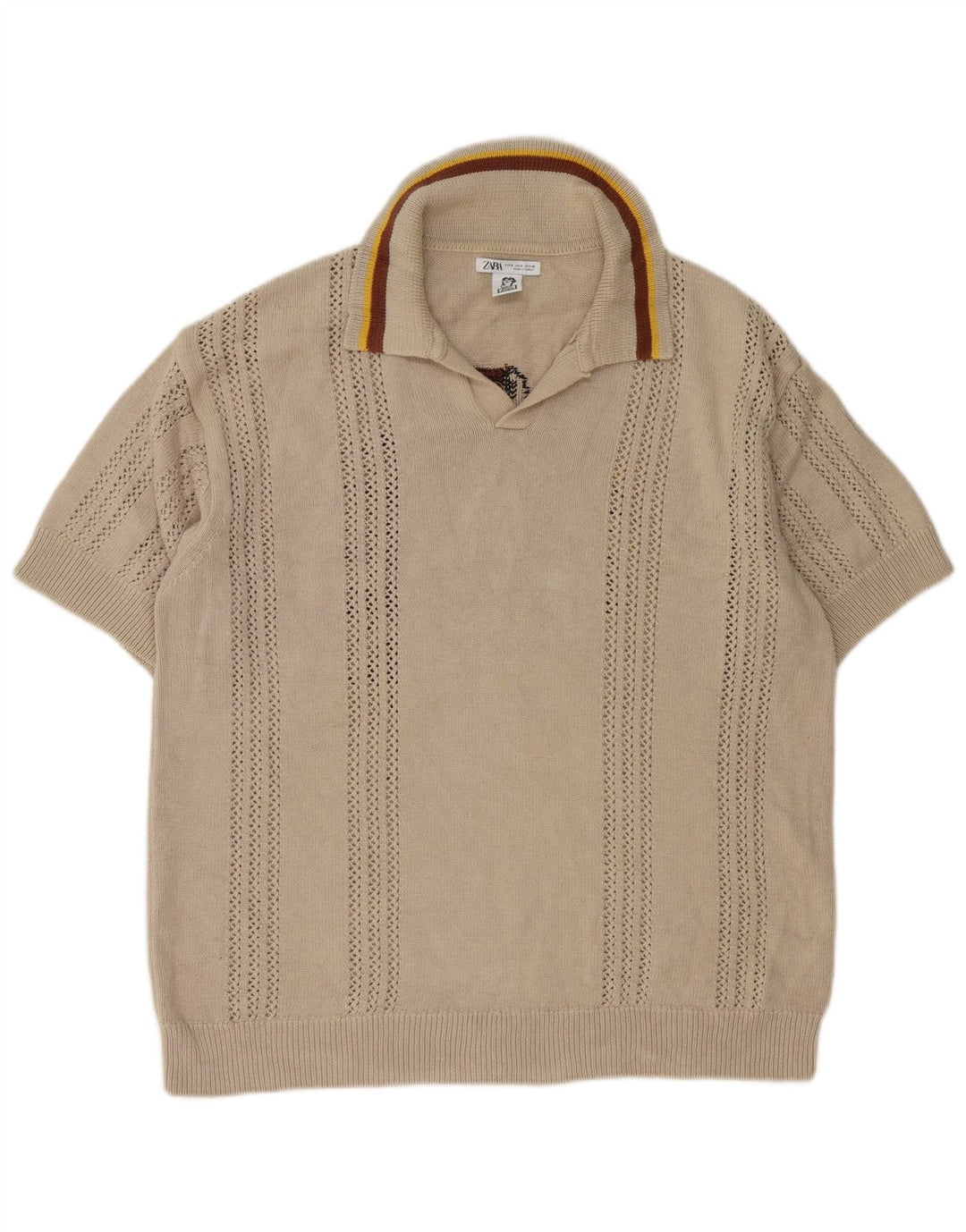 Zara Pull Inigo Studio Graphic Polo Neck Homme Beige Moyen
