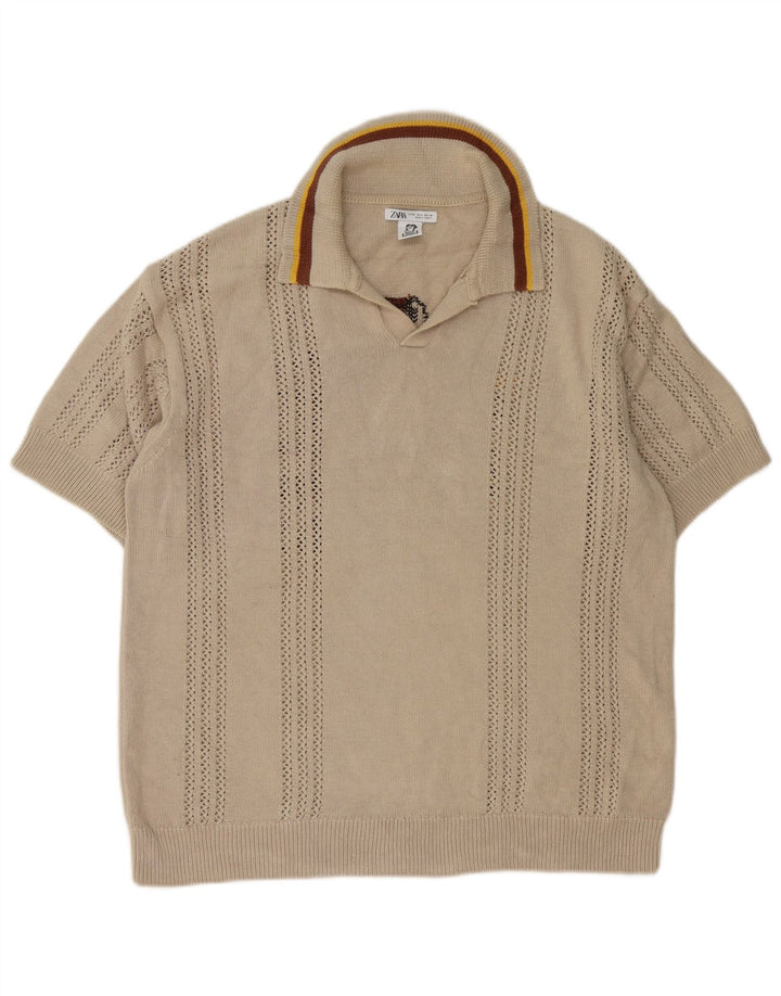Zara Pull Inigo Studio Graphic Polo Neck Homme Beige Moyen