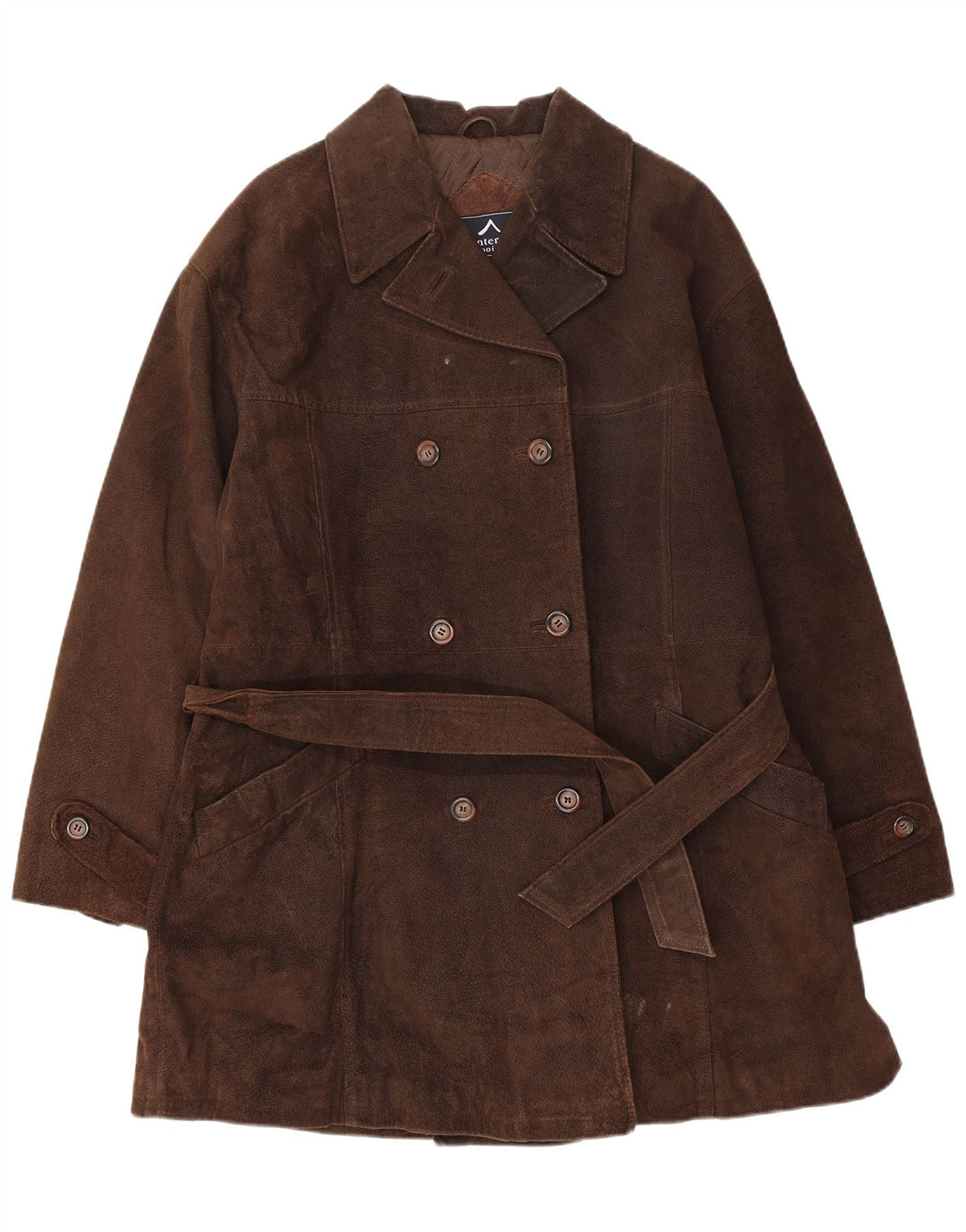 Montereggi Manteau double boutonnage en daim pour femme UK 14 Cuir marron moyen