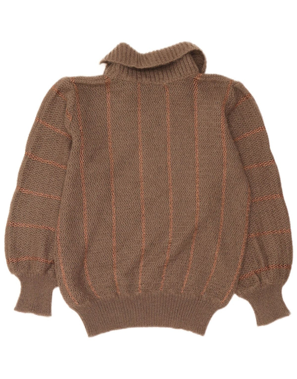 vintage Womens Roll Neck Jumper Pull UK 16 Grand Gris Rayé