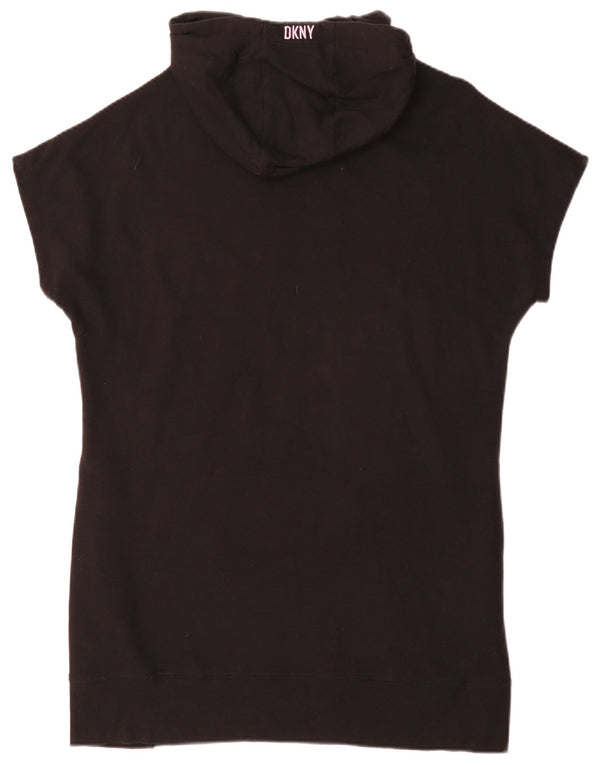 Dkny Robe t-shirt graphique à capuche pour femme UK 14 Large Noir Coton Sports
