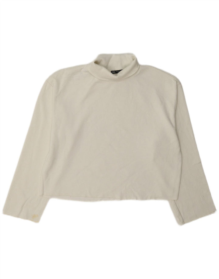 Zara Pull court surdimensionné à col roulé pour femme UK 10 Petit Blanc