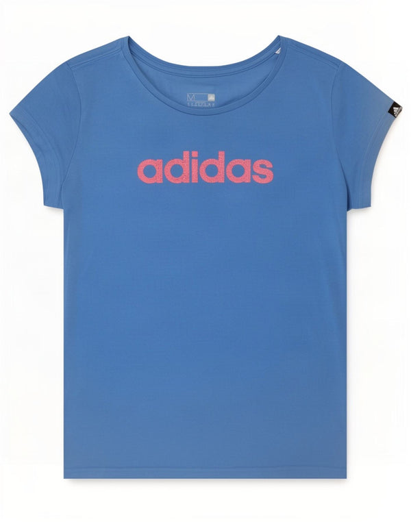 Adidas T-shirt graphique coupe régulière pour femme UK 12/14 Bleu moyen en coton
