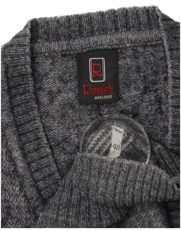 vintage Homme Col V Pull Pull IT 48 Gris Moyen Argyle/Diamond Laine
