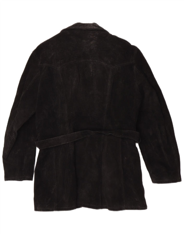 vintage Femmes 4 Bouton Veste en cuir suédé UK 6 XS Cuir Noir
